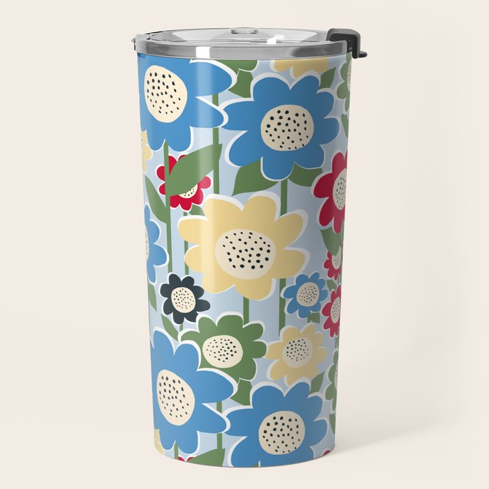 Flowerscape field - charming blue Travel Mug Gallery Image 2