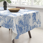 Toile de Jouy Vintage French Exotic Jungle Forest Blue & White Tablecloth Gallery Image 3