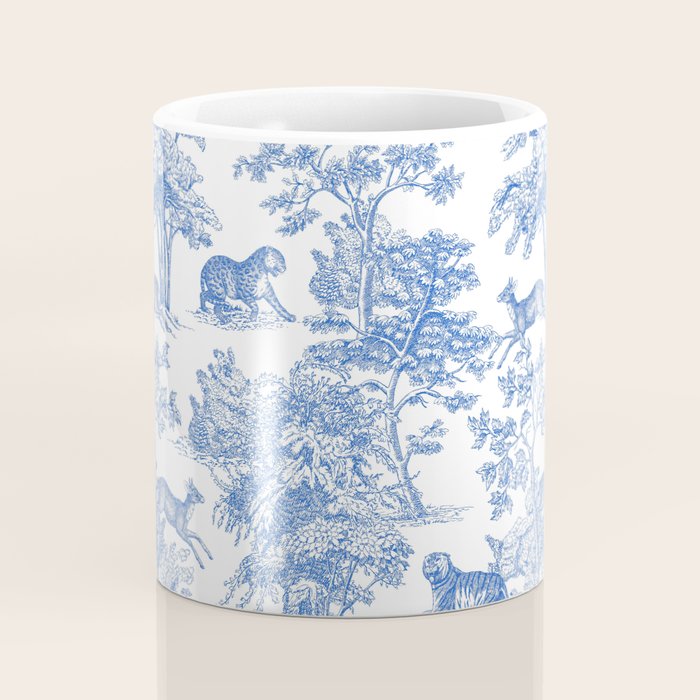 Toile de Jouy Vintage French Exotic Jungle Forest Blue & White Coffee Mug Gallery Image 4