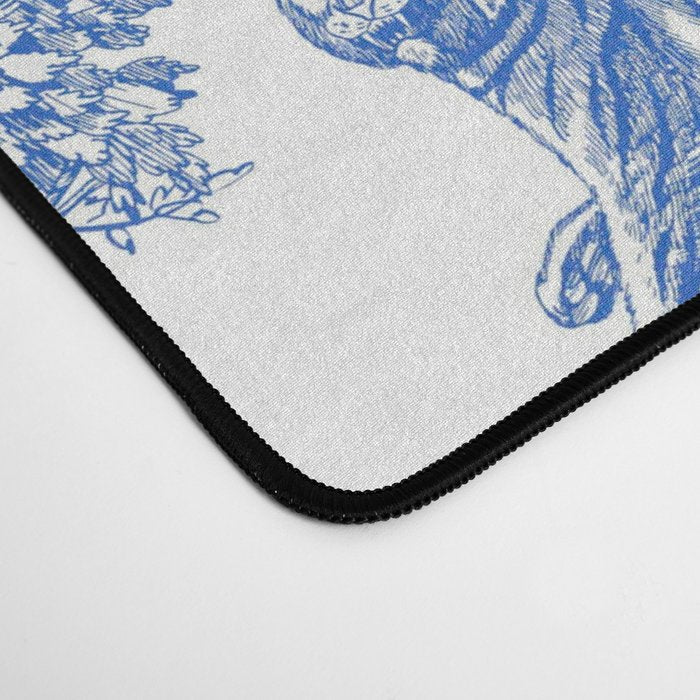 Toile de Jouy Vintage French Exotic Jungle Forest Blue & White Desk Mat Gallery Image 4