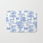 Toile de Jouy Vintage French Exotic Jungle Forest Blue & White Bath Mat Gallery Image 1