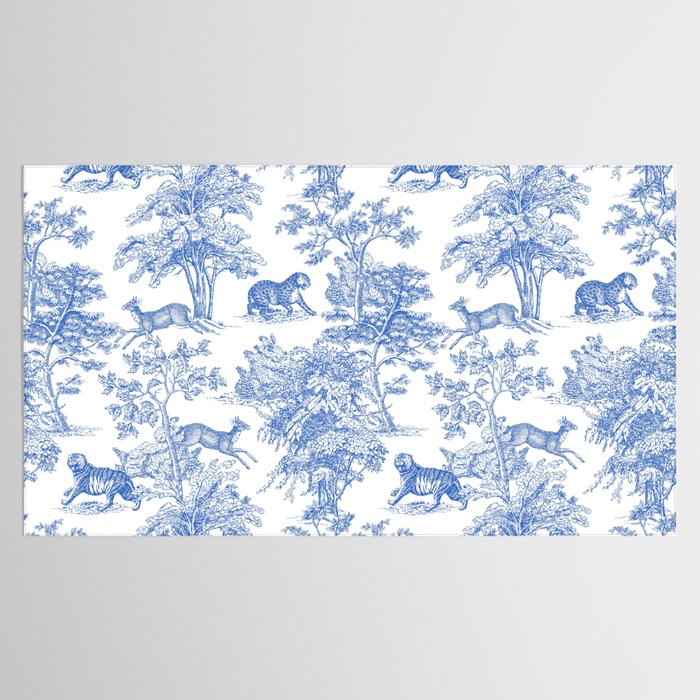 Toile de Jouy Vintage French Exotic Jungle Forest Blue & White Tablecloth Gallery Image 2