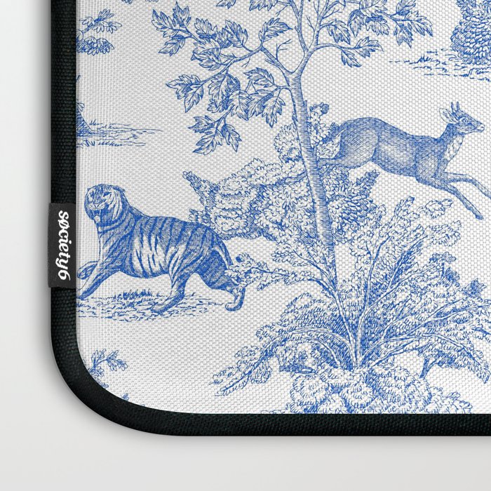 Toile de Jouy Vintage French Exotic Jungle Forest Blue & White Laptop Sleeve Gallery Image 3