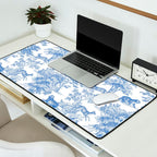 Toile de Jouy Vintage French Exotic Jungle Forest Blue & White Desk Mat Gallery Image 2