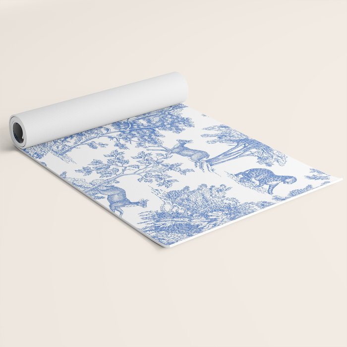 Toile de Jouy Vintage French Exotic Jungle Forest Blue & White Yoga Mat Gallery Image 2