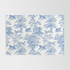 Toile de Jouy Vintage French Exotic Jungle Forest Blue & White Rug Gallery Image 2