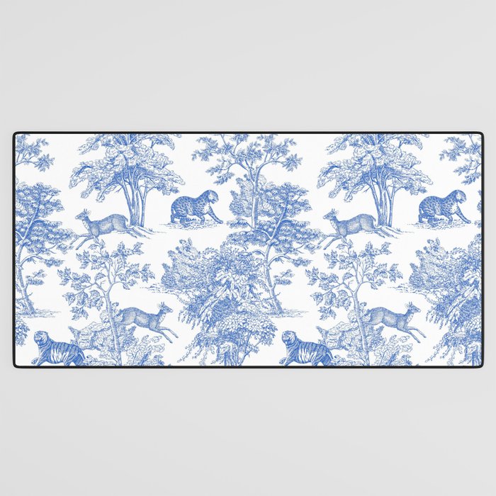 Toile de Jouy Vintage French Exotic Jungle Forest Blue & White Desk Mat Gallery Image 3
