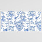 Toile de Jouy Vintage French Exotic Jungle Forest Blue & White Desk Mat Gallery Image 3