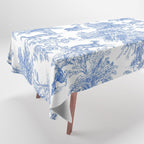 Toile de Jouy Vintage French Exotic Jungle Forest Blue & White Tablecloth Gallery Image 1