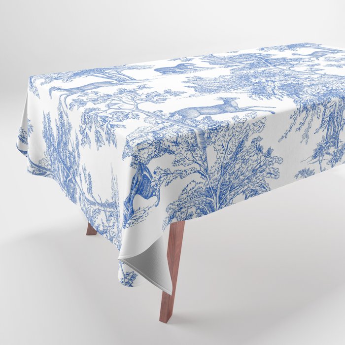 Toile de Jouy Vintage French Exotic Jungle Forest Blue & White Tablecloth Gallery Image 1