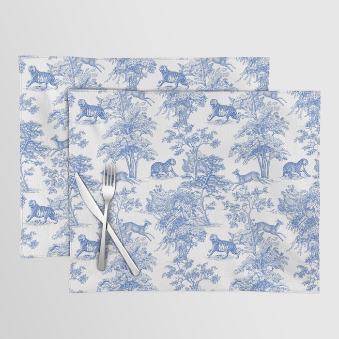 Toile de Jouy Vintage French Exotic Jungle Forest Blue & White Placemat Gallery Image 1