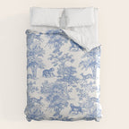 Toile de Jouy Vintage French Exotic Jungle Forest Blue & White Duvet Cover Gallery Image 6