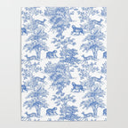 Toile de Jouy Vintage French Exotic Jungle Forest Blue & White Poster Gallery Image 4