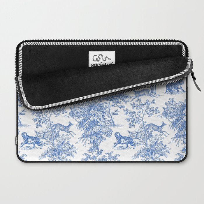 Toile de Jouy Vintage French Exotic Jungle Forest Blue & White Laptop Sleeve Gallery Image 2
