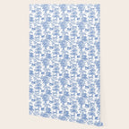 Toile de Jouy Vintage French Exotic Jungle Forest Blue & White Wallpaper Gallery Image 2