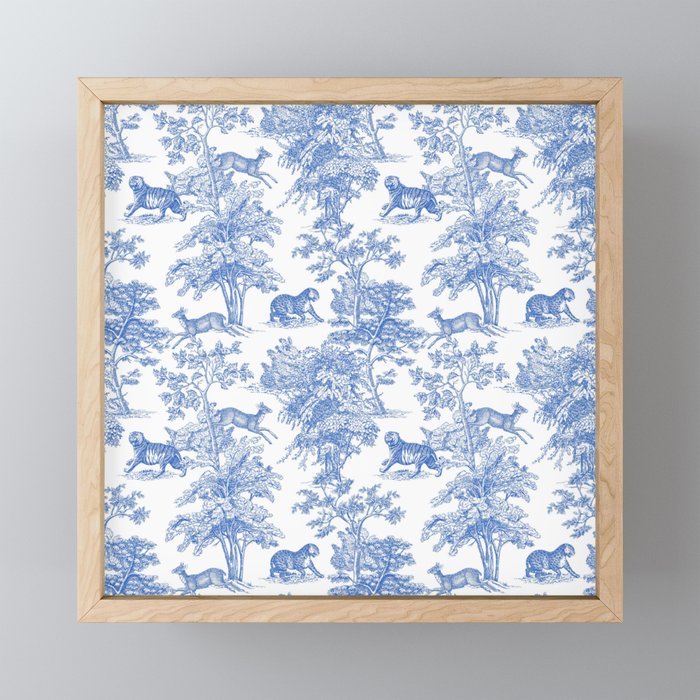 Toile de Jouy Vintage French Exotic Jungle Forest Blue & White Mini Art Print Gallery Image 1