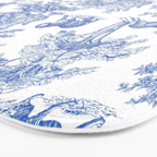 Toile de Jouy Vintage French Exotic Jungle Forest Blue & White Bath Mat Gallery Image 3