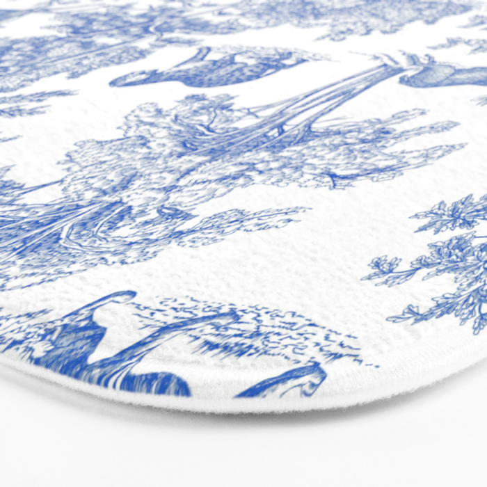 Toile de Jouy Vintage French Exotic Jungle Forest Blue & White Bath Mat Gallery Image 3