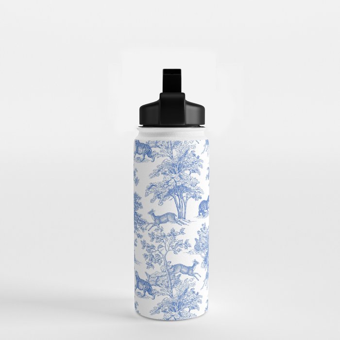 Toile de Jouy Vintage French Exotic Jungle Forest Blue & White Water Bottle Gallery Image 2