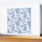 Toile de Jouy Vintage French Exotic Jungle Forest Blue & White Wall Mural Gallery Image 2