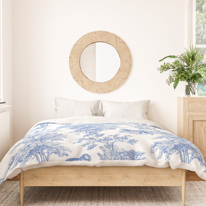 Toile de Jouy Vintage French Exotic Jungle Forest Blue & White Duvet Cover Gallery Image 3