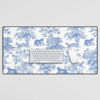 Toile de Jouy Vintage French Exotic Jungle Forest Blue & White Desk Mat Gallery Image 1