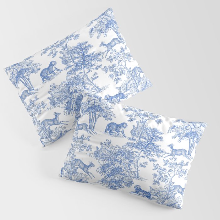 Toile de Jouy Vintage French Exotic Jungle Forest Blue & White Pillow Sham Gallery Image 3