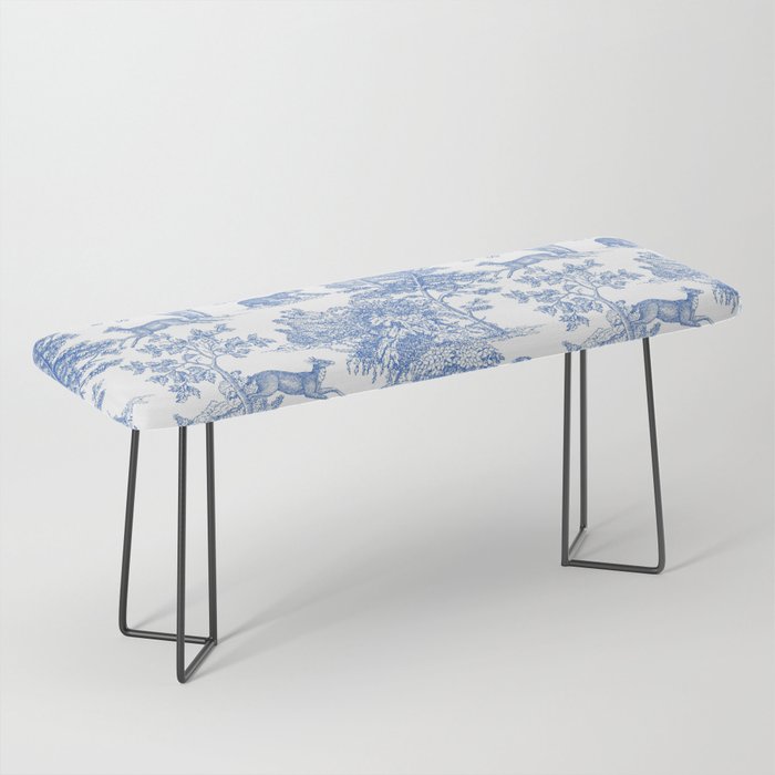 Toile de Jouy Vintage French Exotic Jungle Forest Blue & White Bench Gallery Image 1