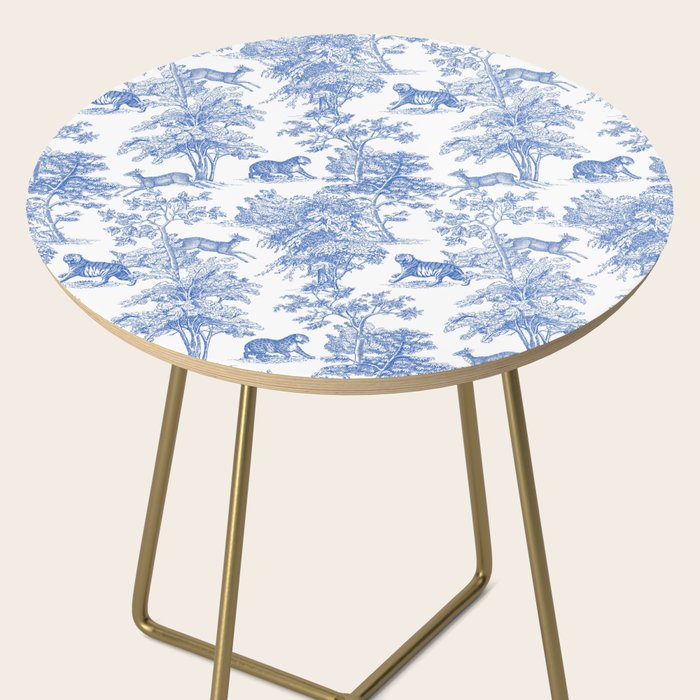 Toile de Jouy Vintage French Exotic Jungle Forest Blue & White Side Table Gallery Image 2