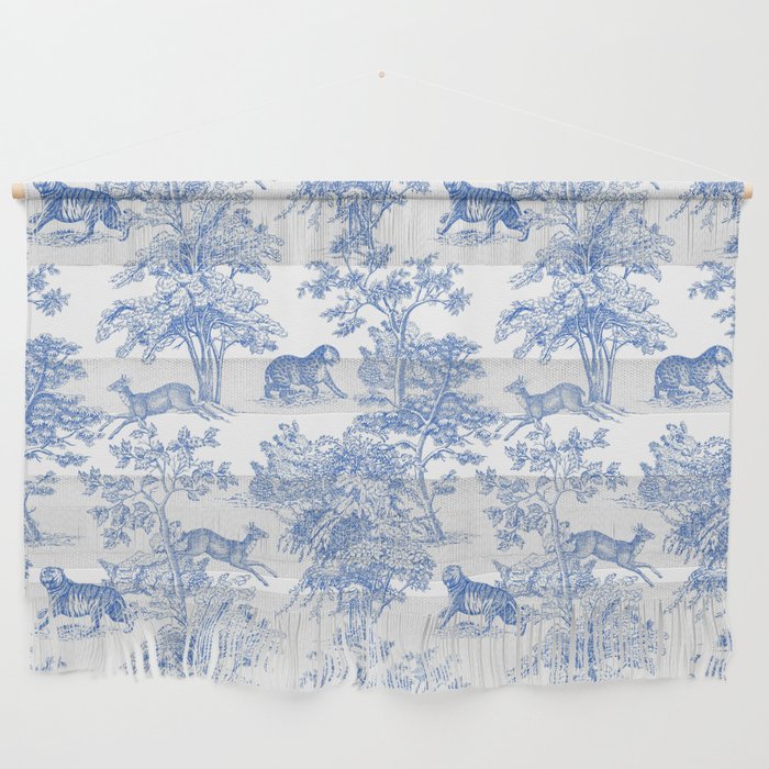 Toile de Jouy Vintage French Exotic Jungle Forest Blue & White Wall Hanging Gallery Image 1