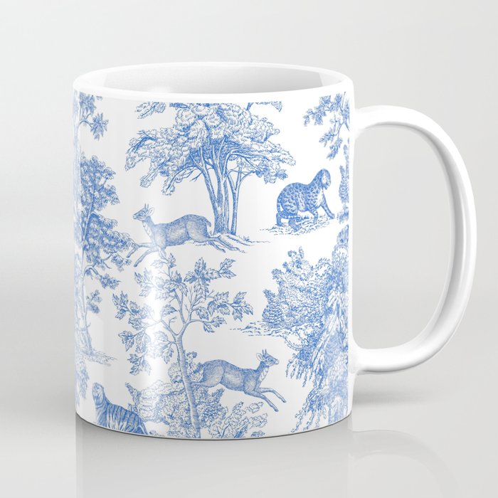 Toile de Jouy Vintage French Exotic Jungle Forest Blue & White Coffee Mug Gallery Image 1