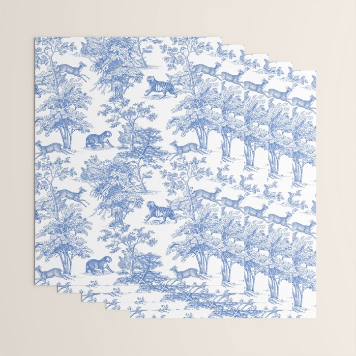 Toile de Jouy Vintage French Exotic Jungle Forest Blue & White Wrapping Paper Gallery Image 3