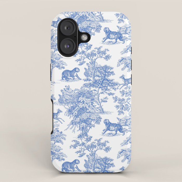 Toile de Jouy Vintage French Exotic Jungle Forest Blue & White iPhone Case Gallery Image 1