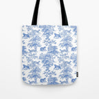 Toile de Jouy Vintage French Exotic Jungle Forest Blue & White Tote Bag Gallery Image 1