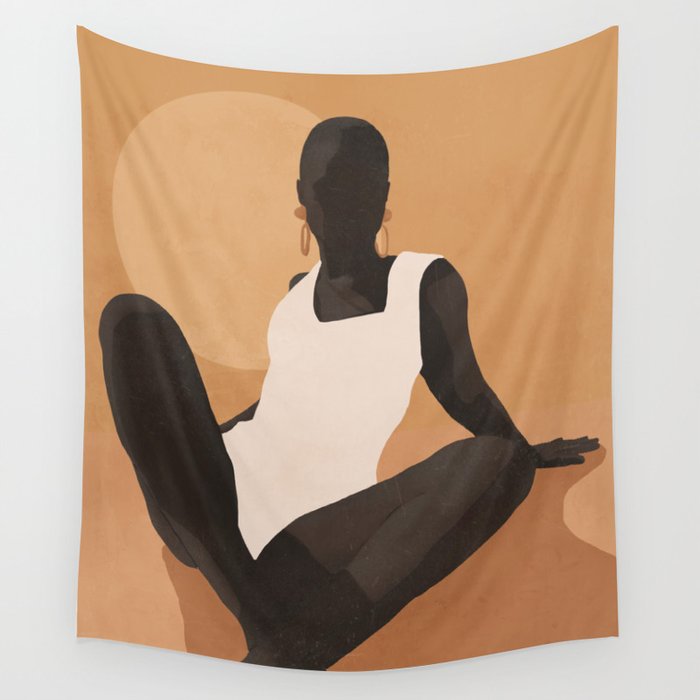 Minimal Abstract Art Sunset Girl 4 Wall Tapestry Gallery Image 4