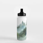 Watercolor Pine Forest Mountains in the Fog Water Bottle Gallery Image 2