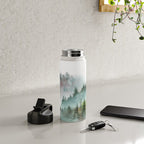 Watercolor Pine Forest Mountains in the Fog Water Bottle Gallery Image 4