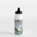 Watercolor Pine Forest Mountains in the Fog Water Bottle Gallery Image 3
