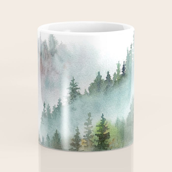 Watercolor Pine Forest Mountains in the Fog Coffee Mug Gallery Image 4