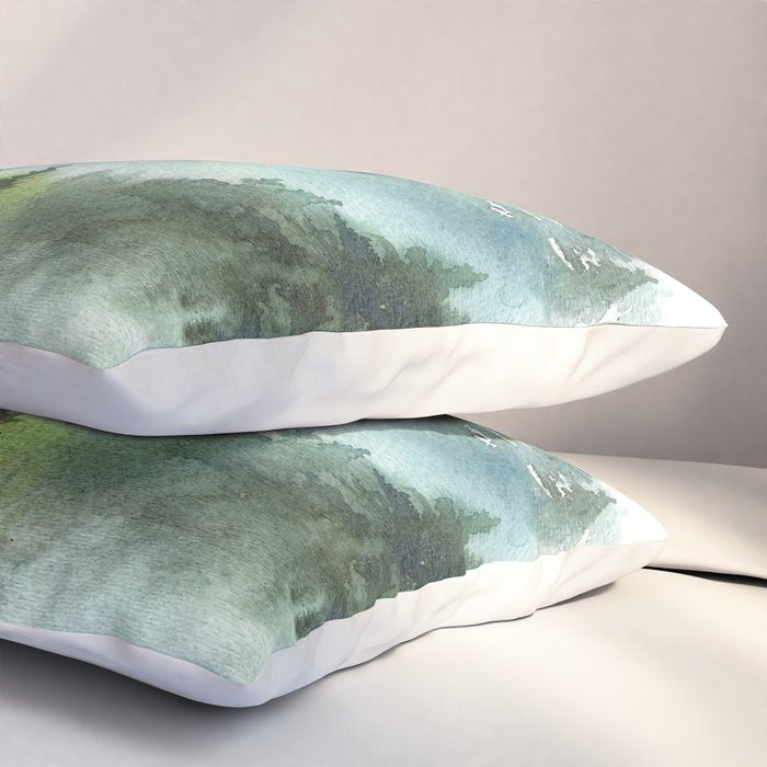 Watercolor Pine Forest Mountains in the Fog Pillow Sham Gallery Image 3