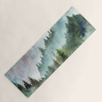 Watercolor Pine Forest Mountains in the Fog Yoga Mat Gallery Image 1