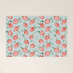 Watercolor painting of tropical strawberries on light greenish blue pattern Welcome Mat Gallery Image 1
