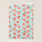 Watercolor painting of tropical strawberries on light greenish blue pattern Stationery Card Gallery Image 2