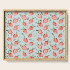 Watercolor painting of tropical strawberries on light greenish blue pattern Serving Tray Gallery Image 1