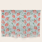 Watercolor painting of tropical strawberries on light greenish blue pattern Wall Hanging Gallery Image 1