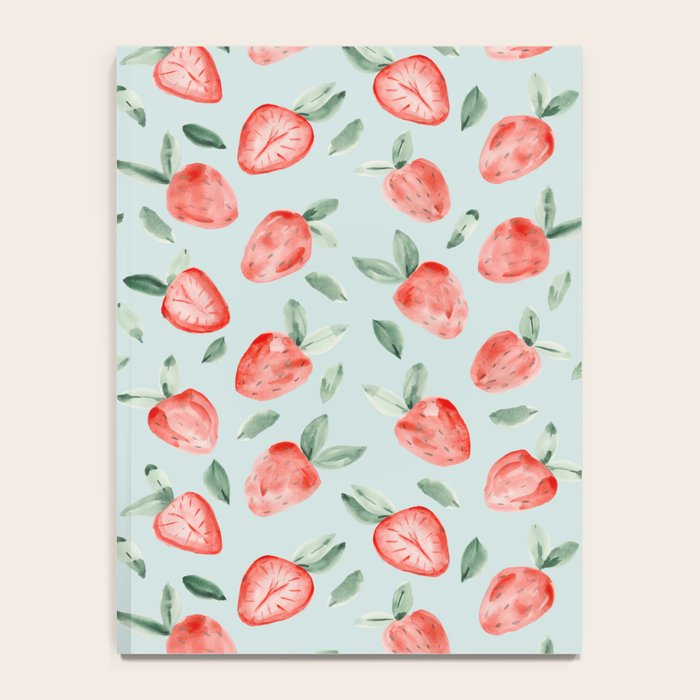 Watercolor painting of tropical strawberries on light greenish blue pattern Notebook Gallery Image 4