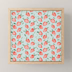 Watercolor painting of tropical strawberries on light greenish blue pattern Mini Art Print Gallery Image 1