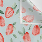 Watercolor painting of tropical strawberries on light greenish blue pattern Wall Tapestry Gallery Image 3