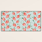 Watercolor painting of tropical strawberries on light greenish blue pattern Desk Mat Gallery Image 3