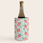 Watercolor painting of tropical strawberries on light greenish blue pattern Wine Chiller Gallery Image 3
